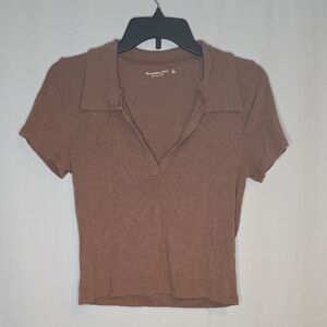 Abercrombie & Fitch Brown Collared Crop Top